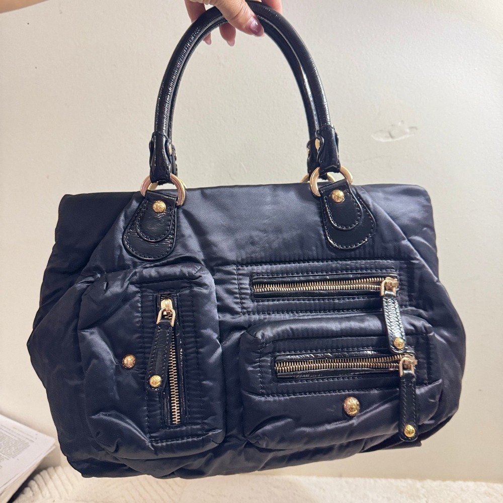 Tod's Women's Black Nylon Patent Leather Multi Pocket Satchel Handbag